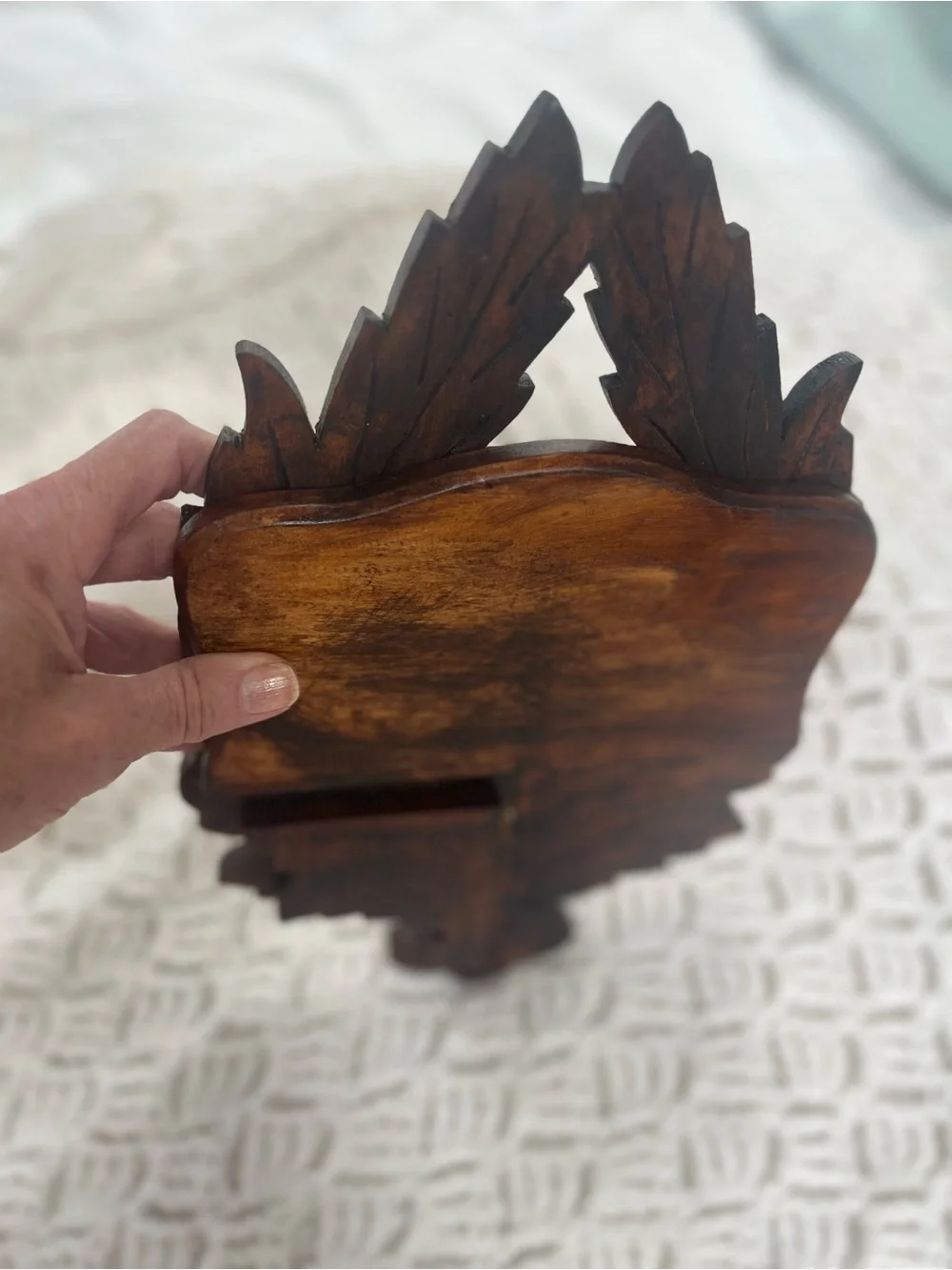 Hand-Carved Brown Wooden Wall Shelf - Decorative Home Wall Decor